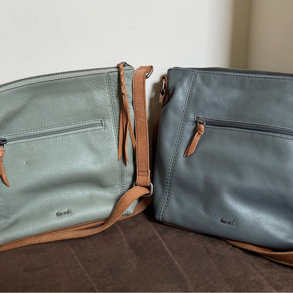 2 Sak Green or Gray Crossbody Bags with Slouchy Design. $40 each